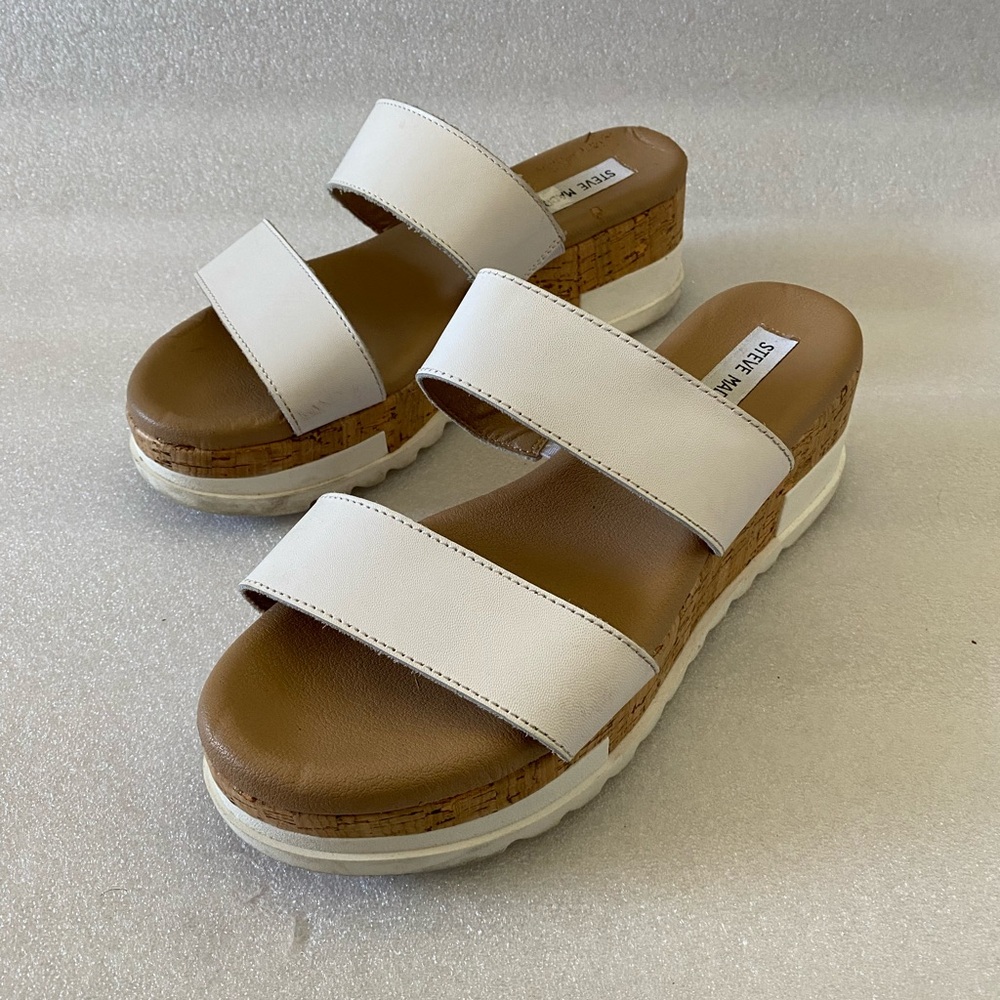 Steve Madden Thalia White Cork Wedge sandals size 9.5 - Picture 6 of 7